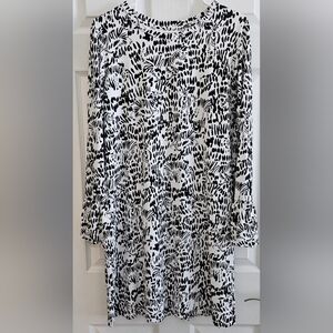 lbkul lg black & white dress ruffle long sleeve activeware casual